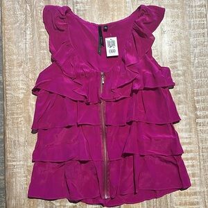 Bellatrix Fuchsia 100% Silk Ruffle Vest Top with Zipper from Nordstrom